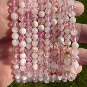 White Phantom Rose Quartz Bead Bracelet
