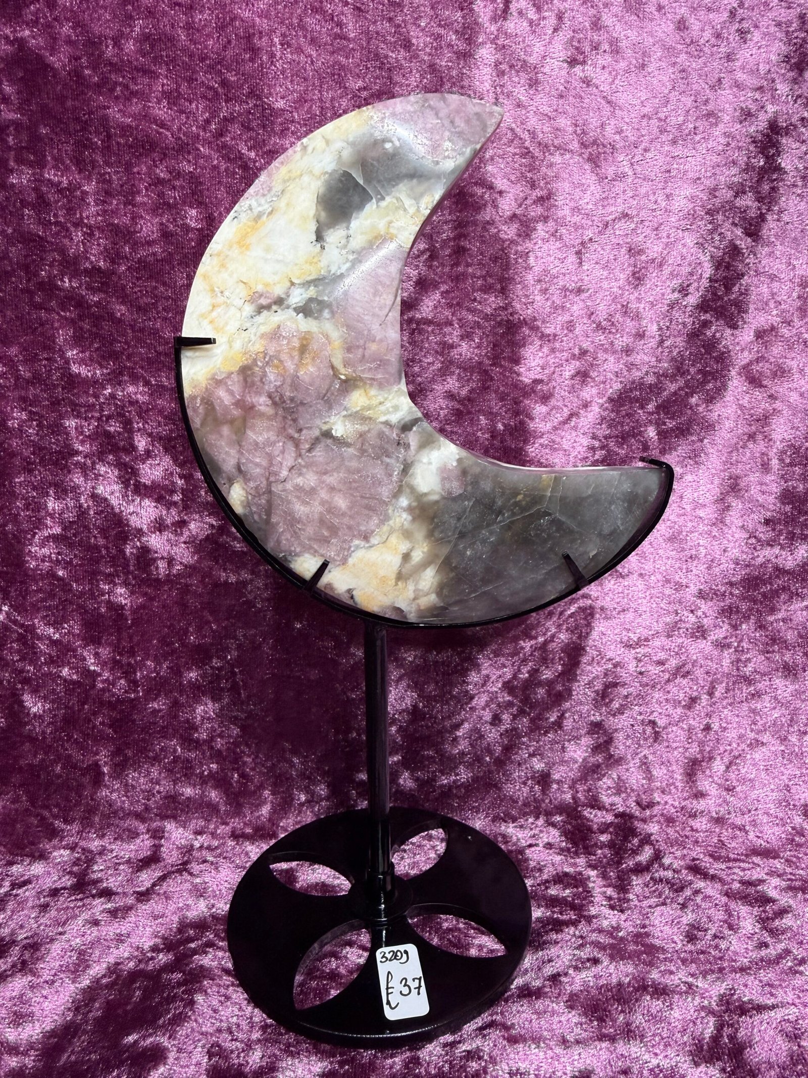 Pink Tourmaline Moon on Stand