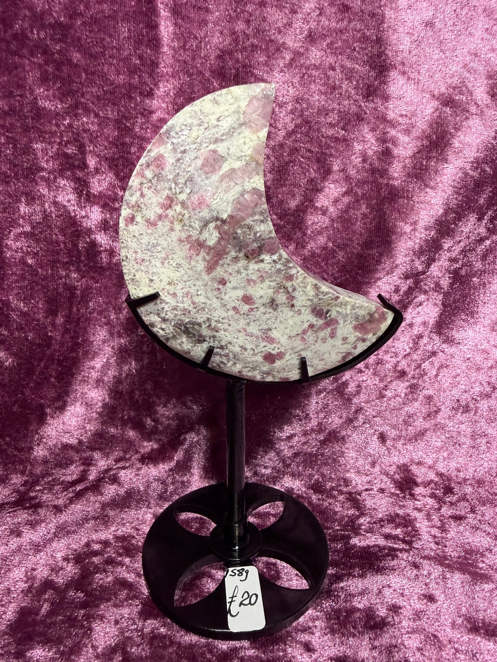 Pink Tourmaline Moon on Stand