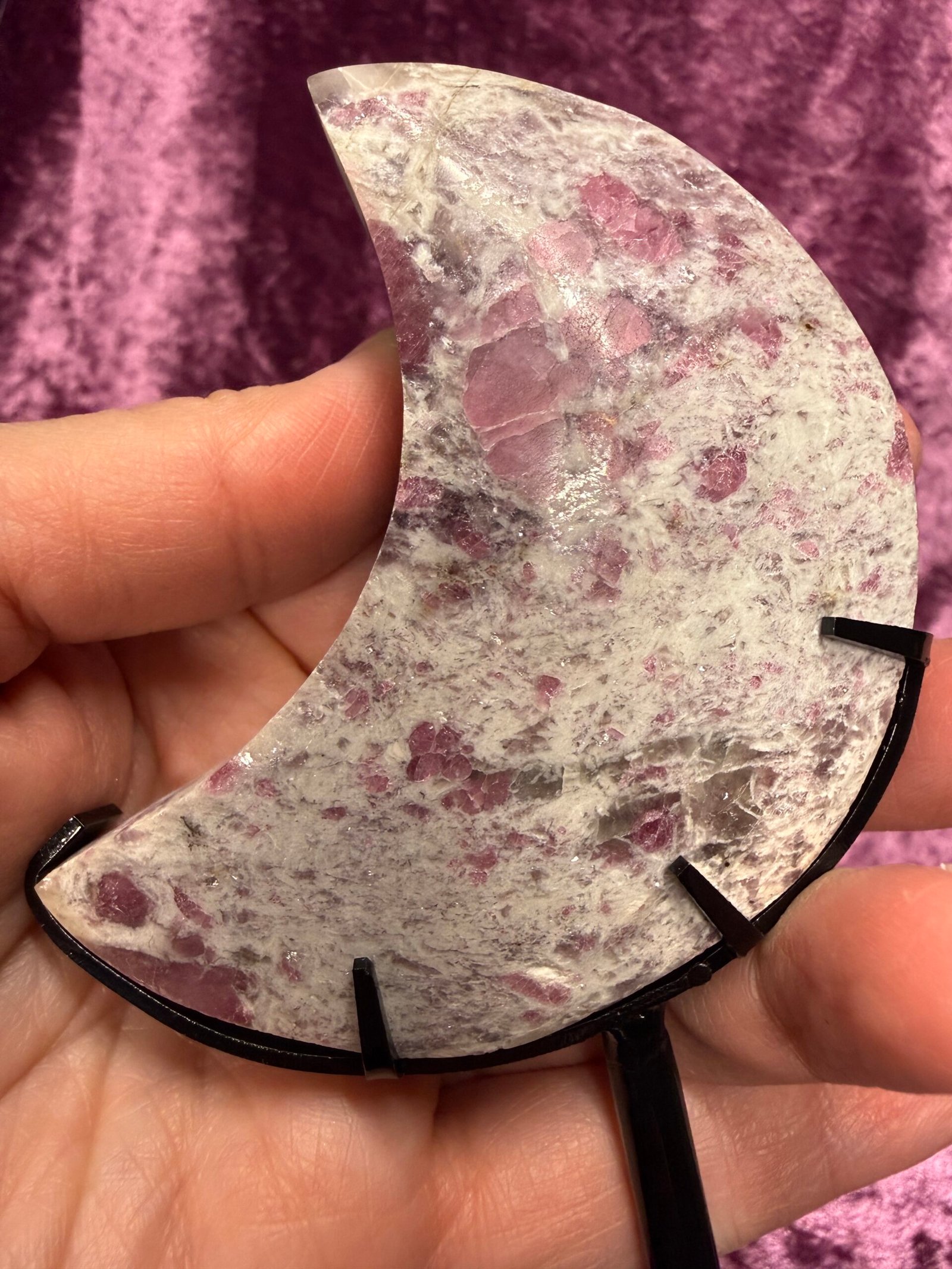 Pink Tourmaline Moon on Stand - Image 4