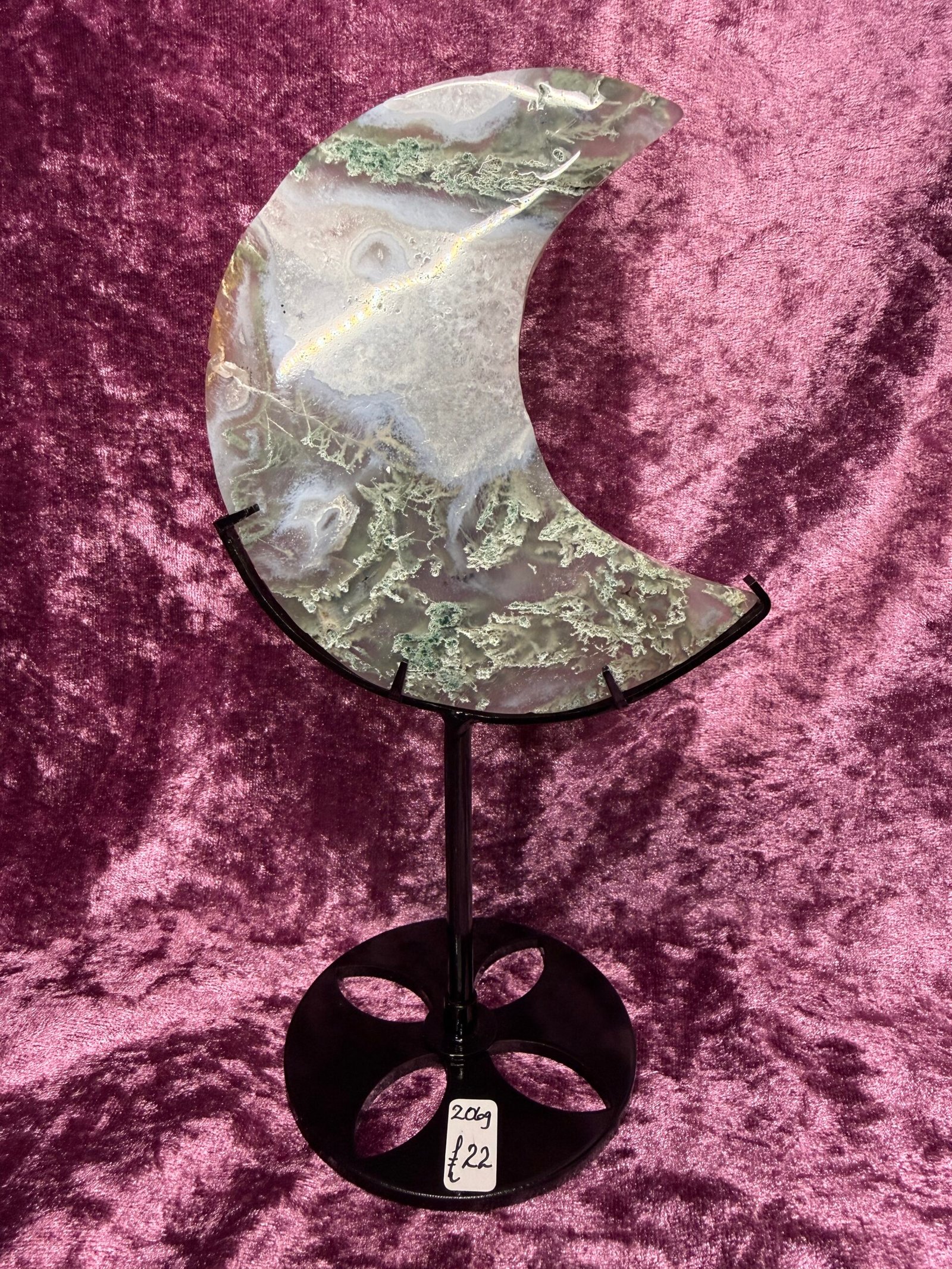Moss Agate Moon on Stand - Image 2