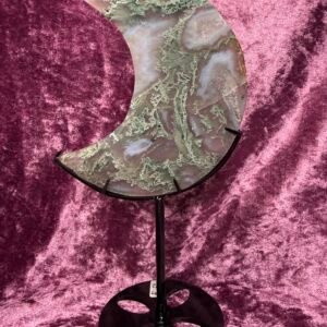 Moss Agate Moon on Stand