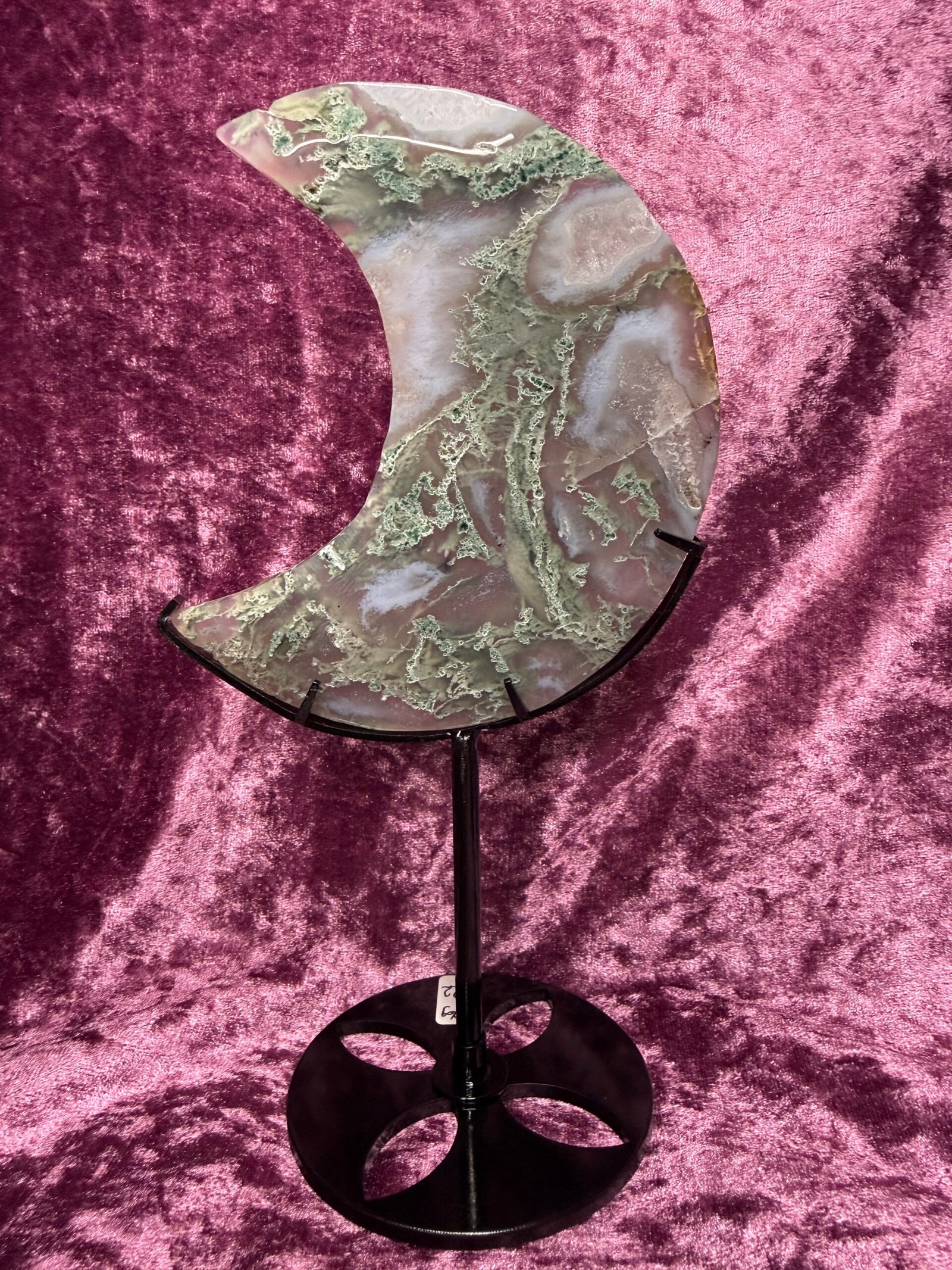 Moss Agate Moon on Stand