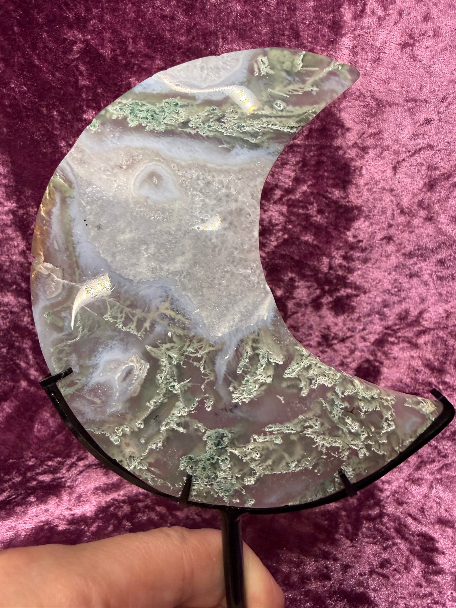 Moss Agate Moon on Stand - Image 4