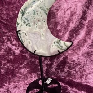 Moss Agate Moon on Stand