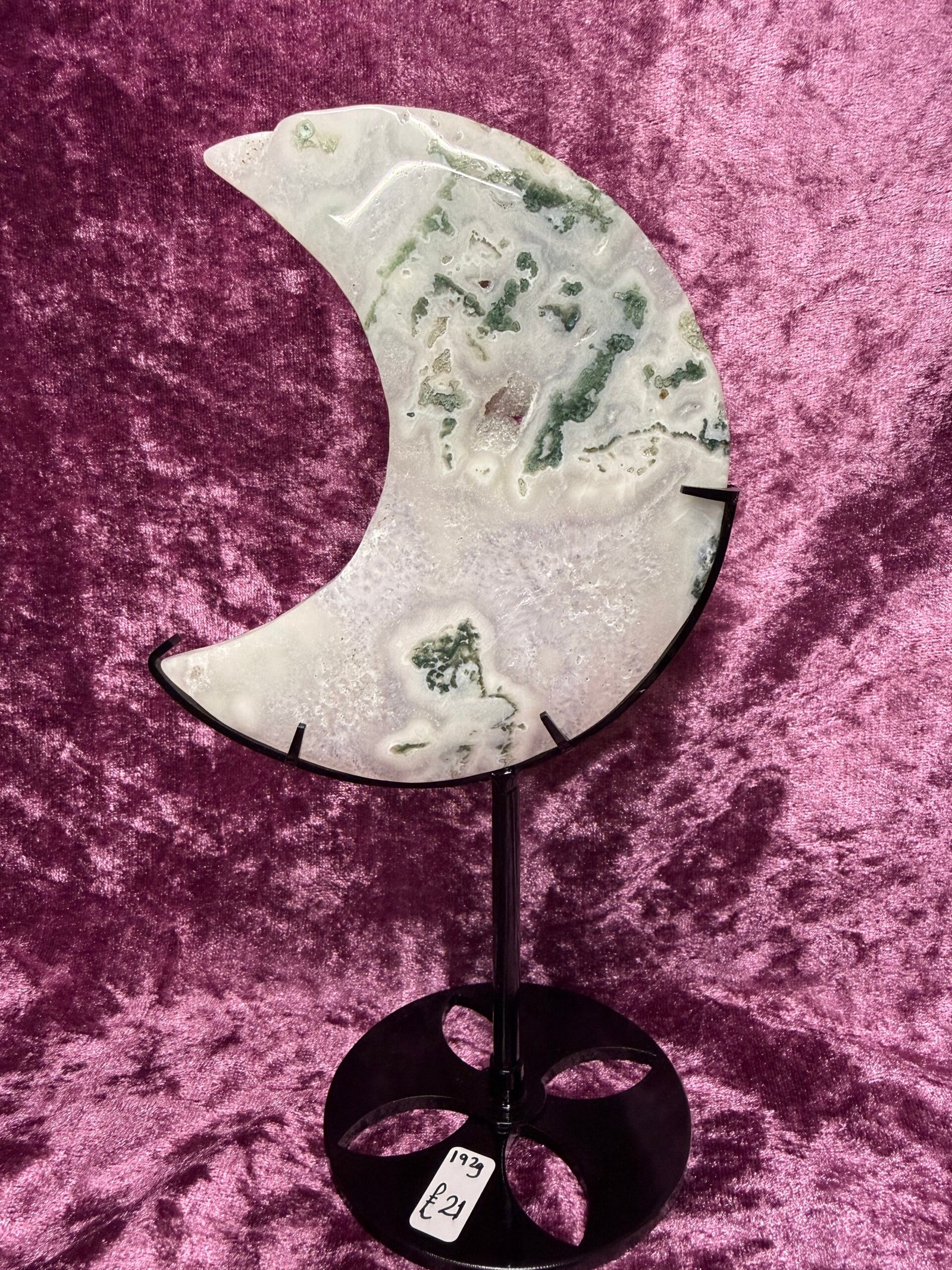 Moss Agate Moon on Stand - Image 3