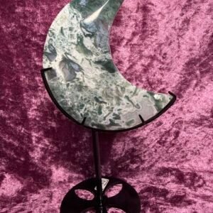 Moss Agate Moon on Stand