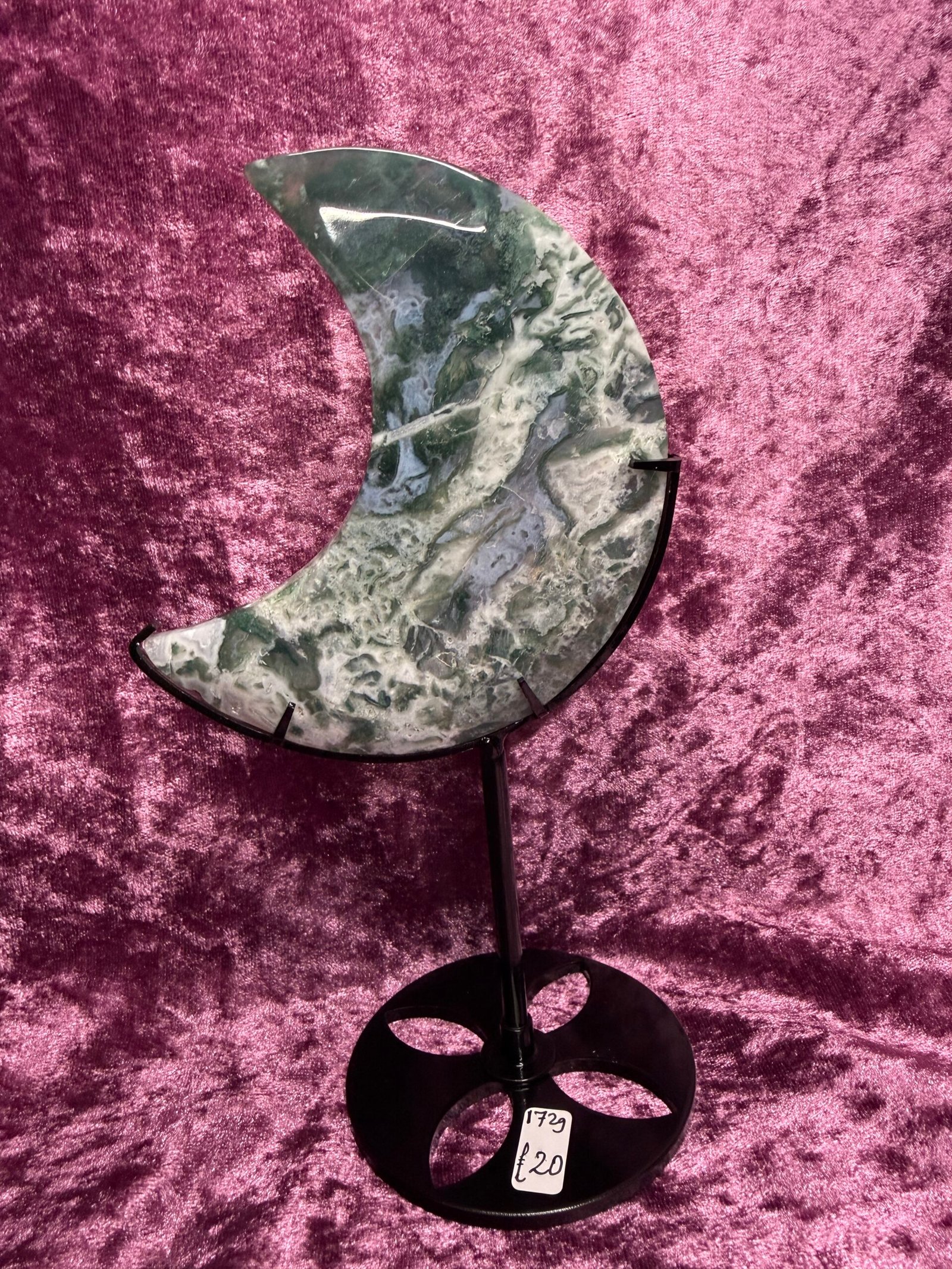 Moss Agate Moon on Stand - Image 3