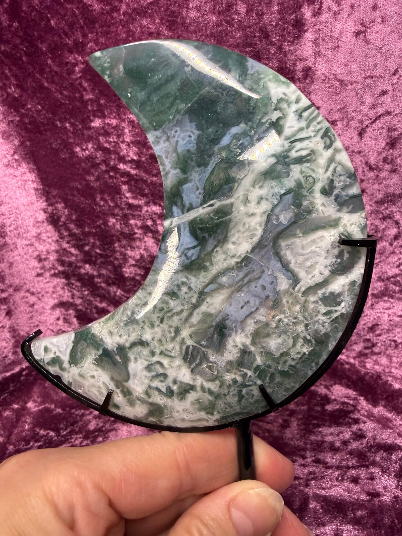 Moss Agate Moon on Stand - Image 4