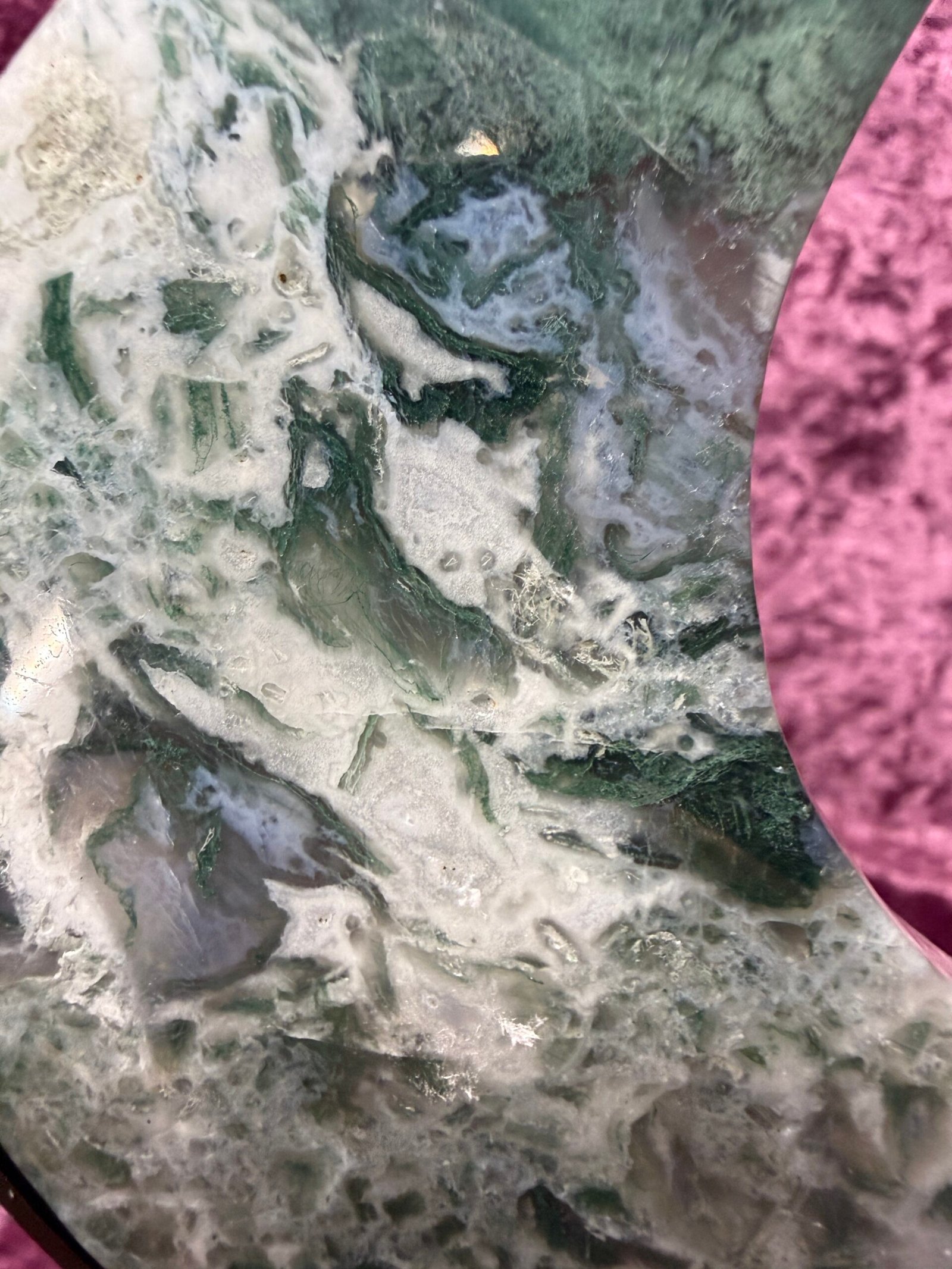 Moss Agate Moon on Stand - Image 6