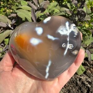 Large Orca Agate Heart Palm Stone