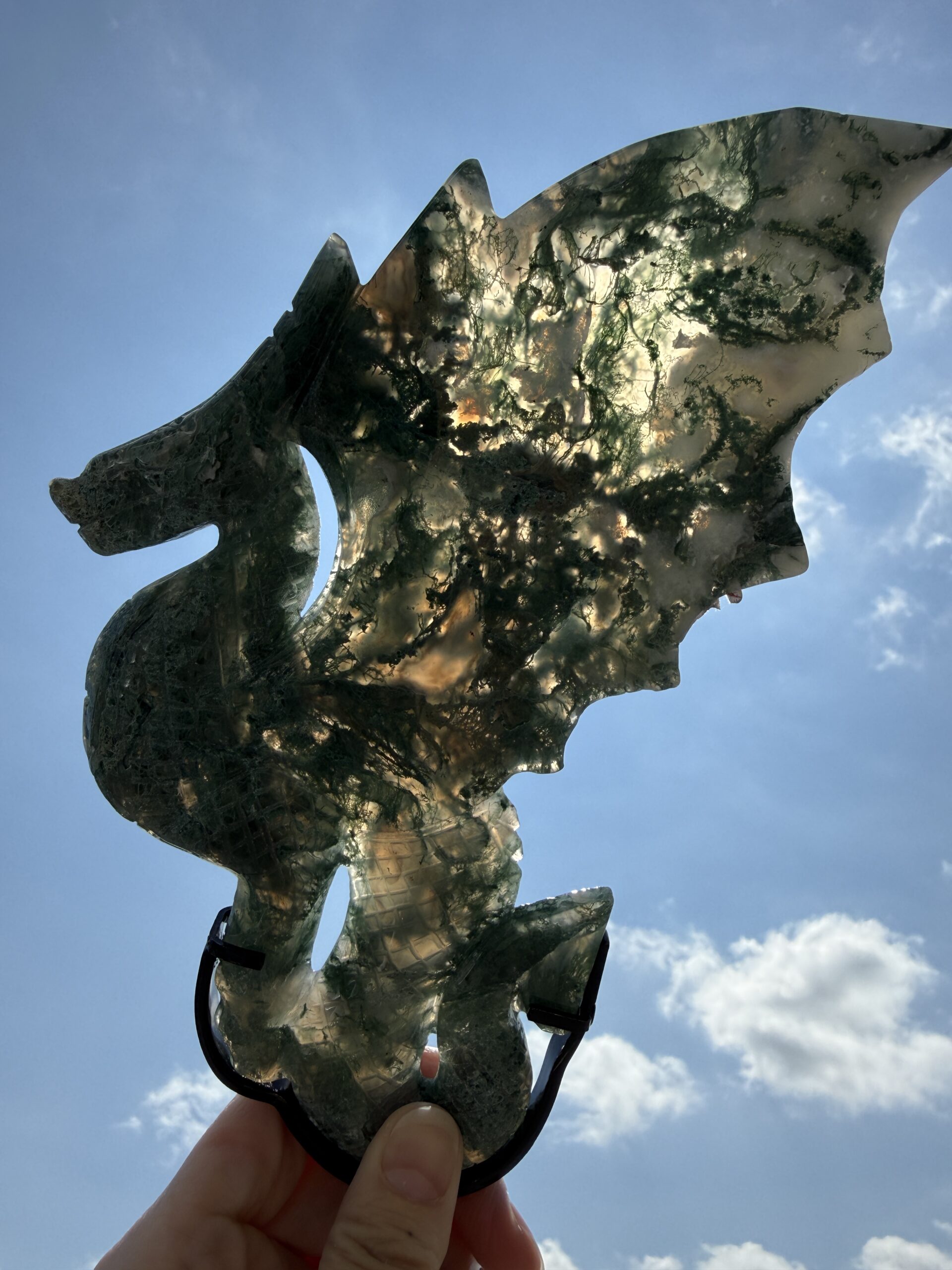 Moss Agate Dragon on Custom Stand - Image 5