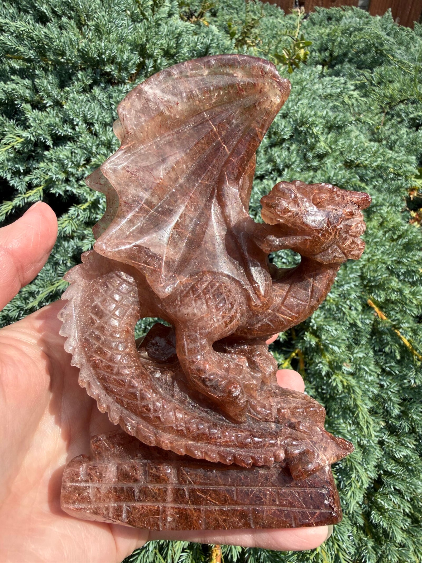 Copper Rutile Quartz Dragon Carving