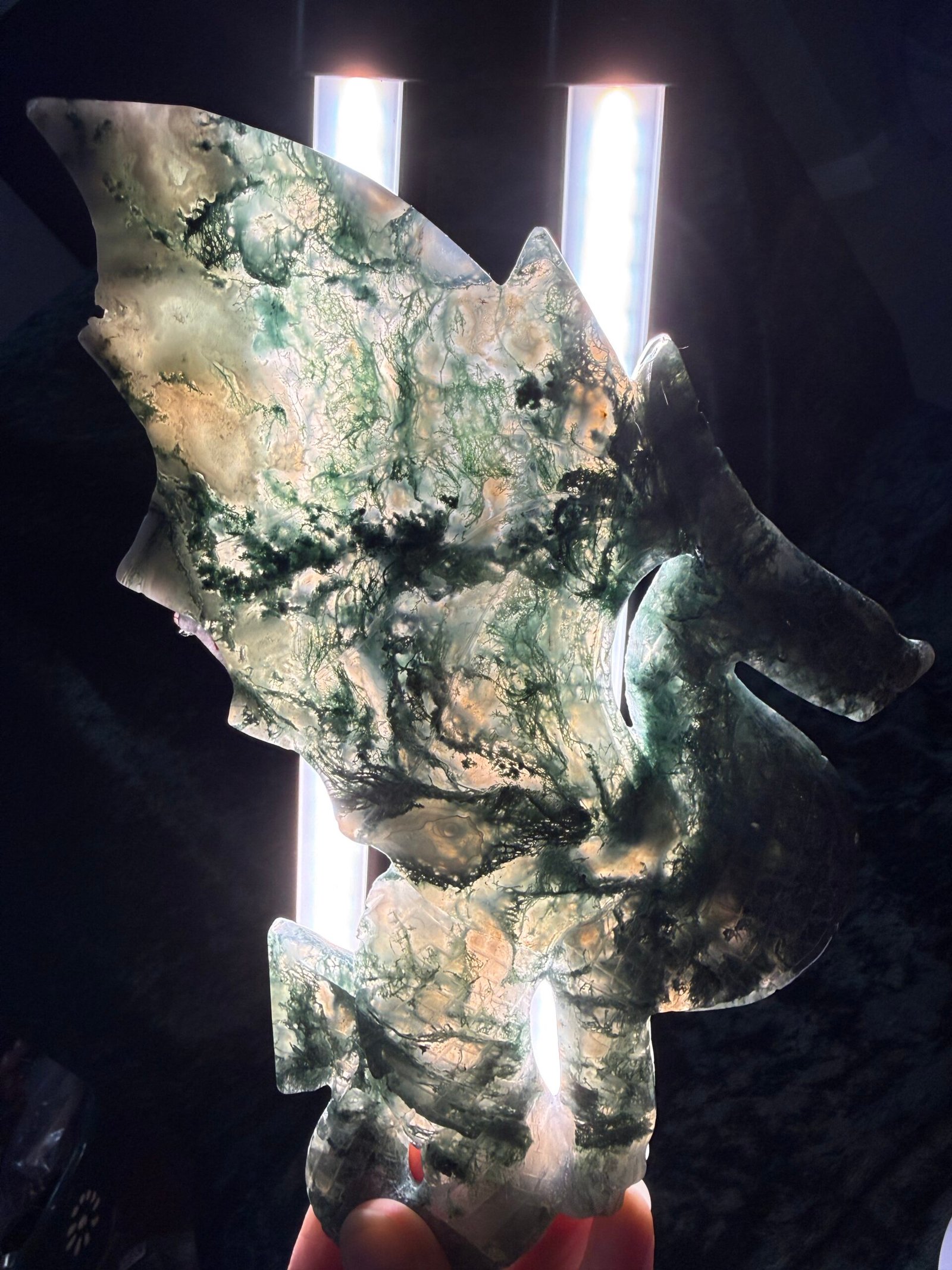Moss Agate Dragon on Custom Stand - Image 9