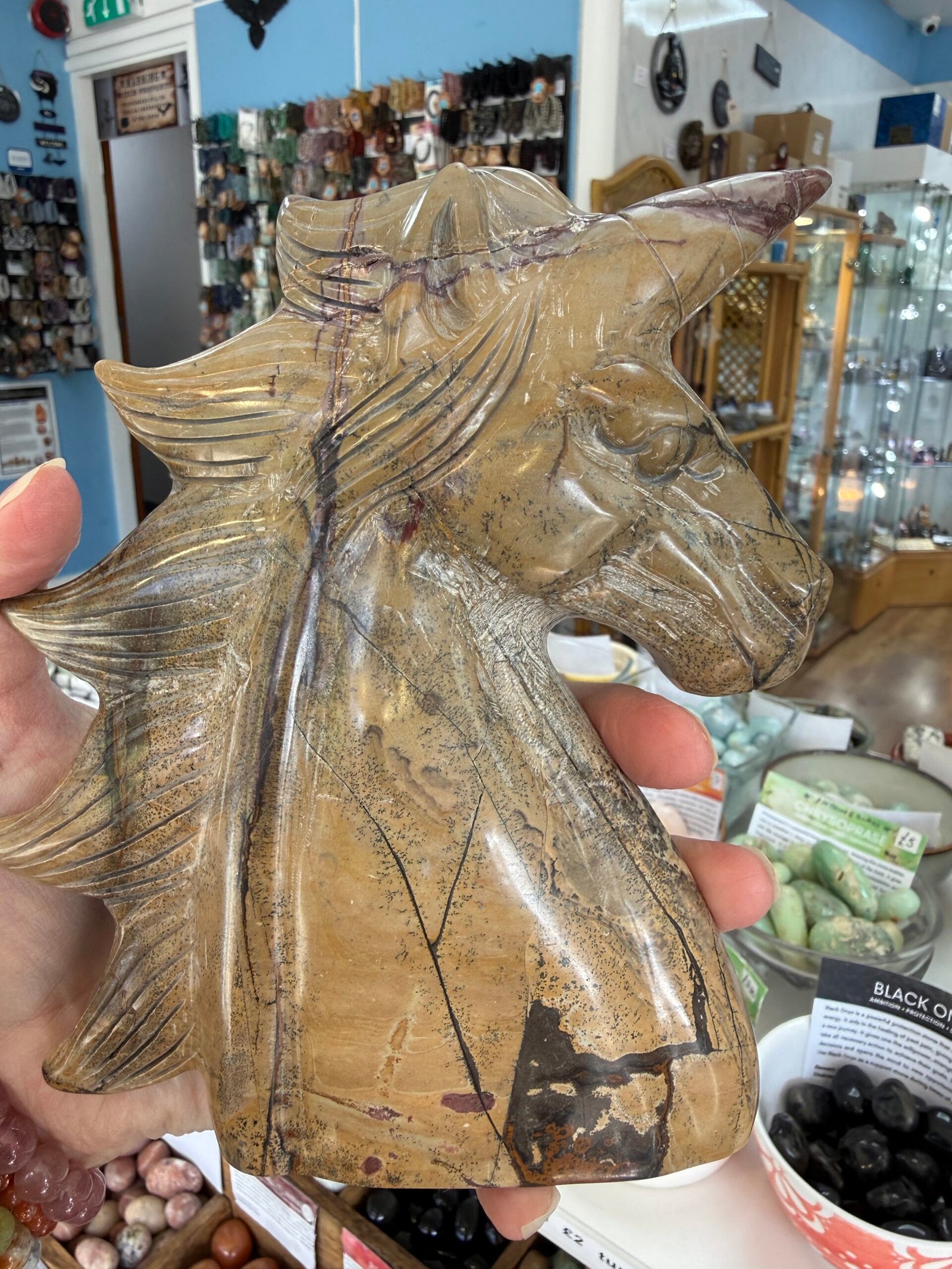 Picture Jasper Unicorn Head Carving - Image 3