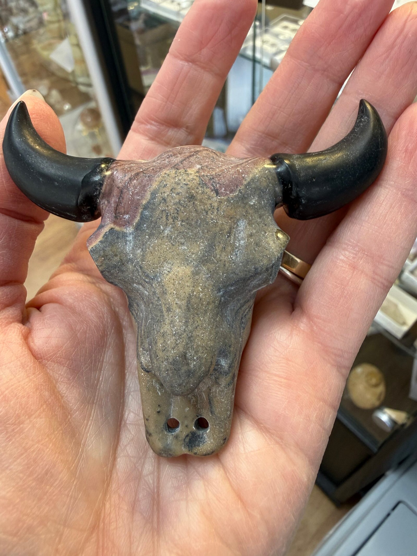 Picture Jasper Steer Skull Carving - Image 2