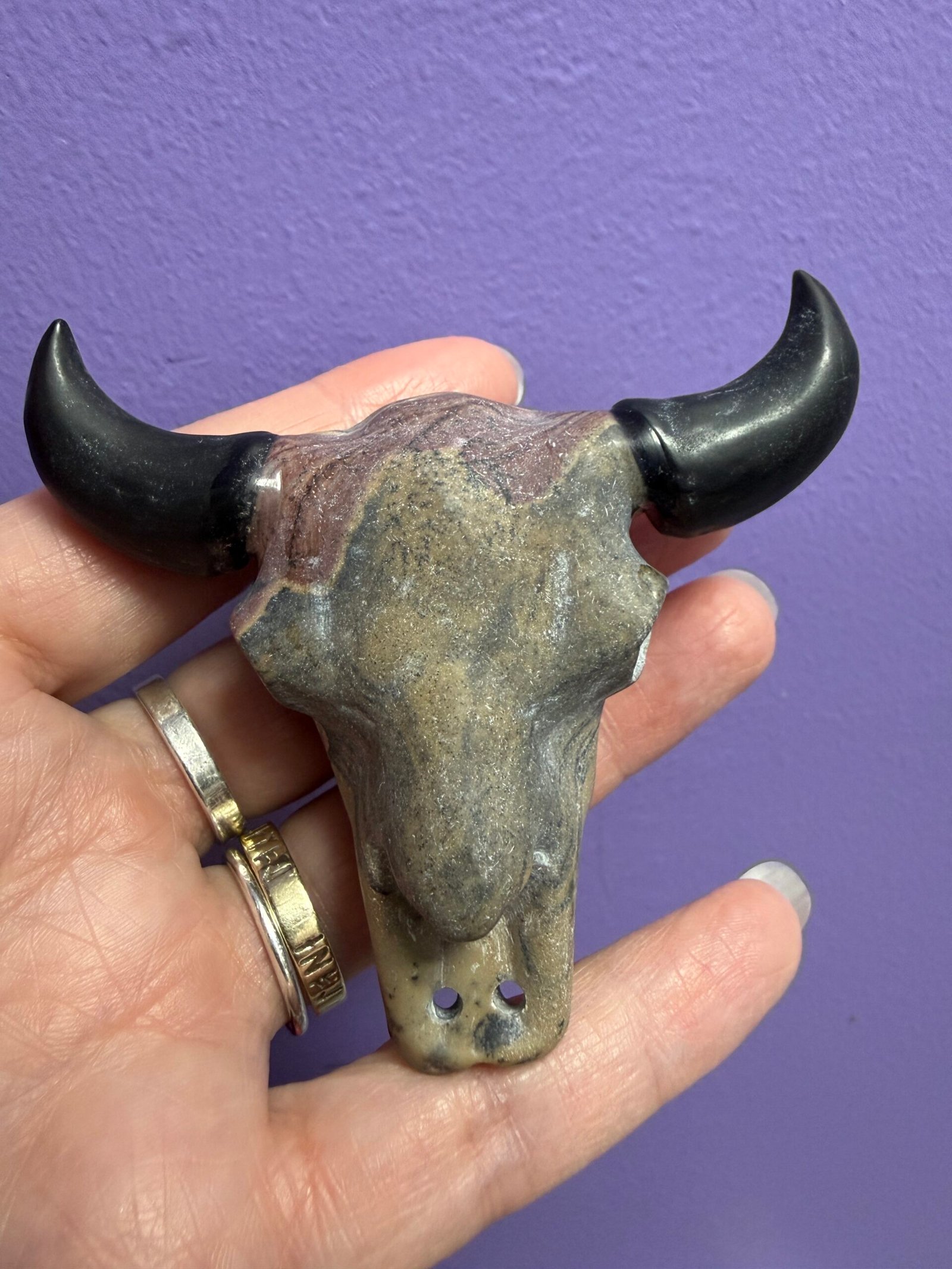 Picture Jasper Steer Skull Carving