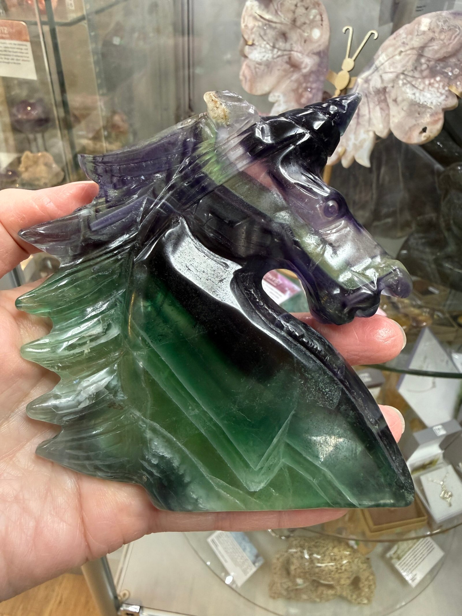 Rainbow Fluorite Unicorn Head Carving - Image 2