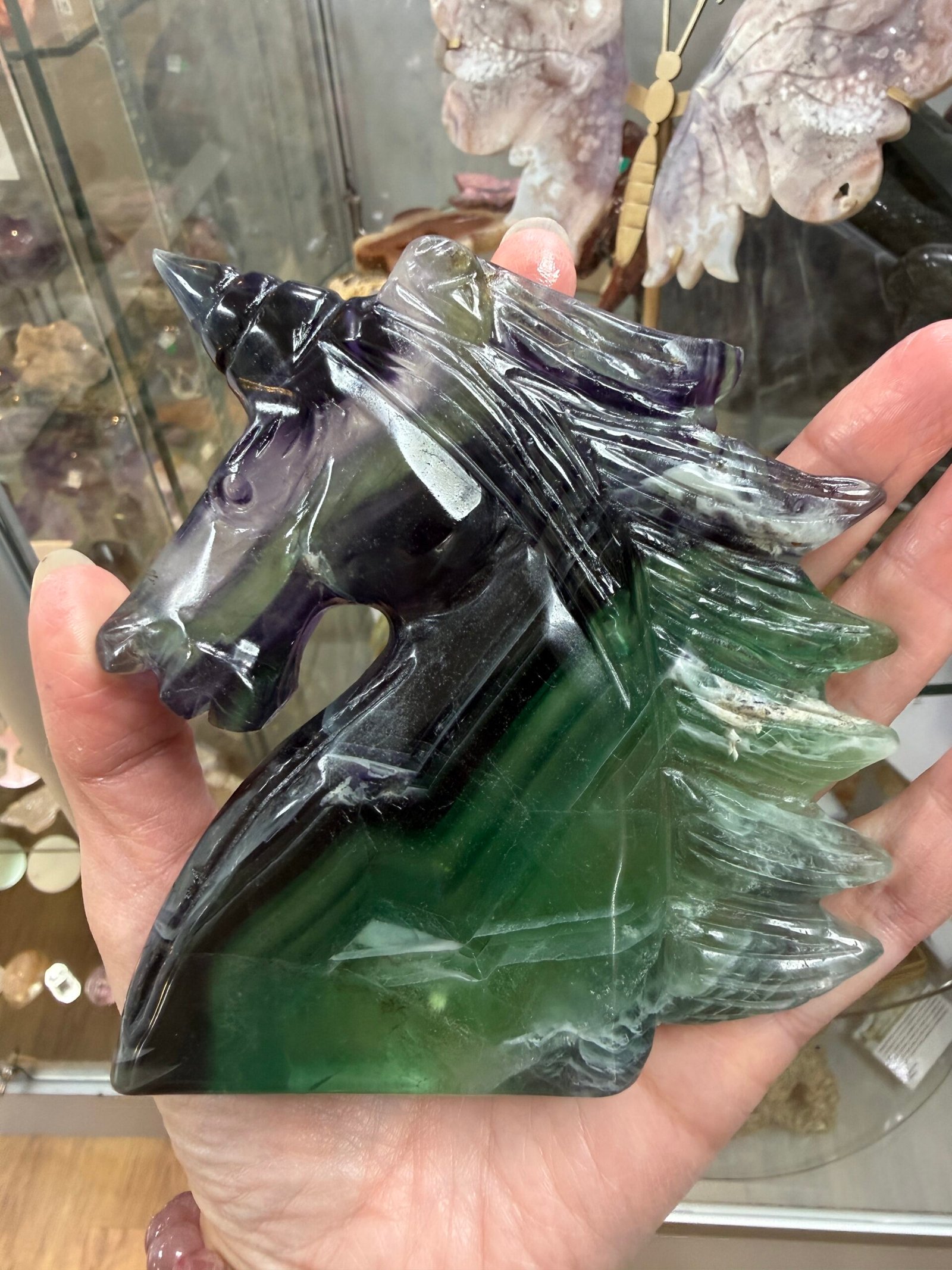 Rainbow Fluorite Unicorn Head Carving - Image 3