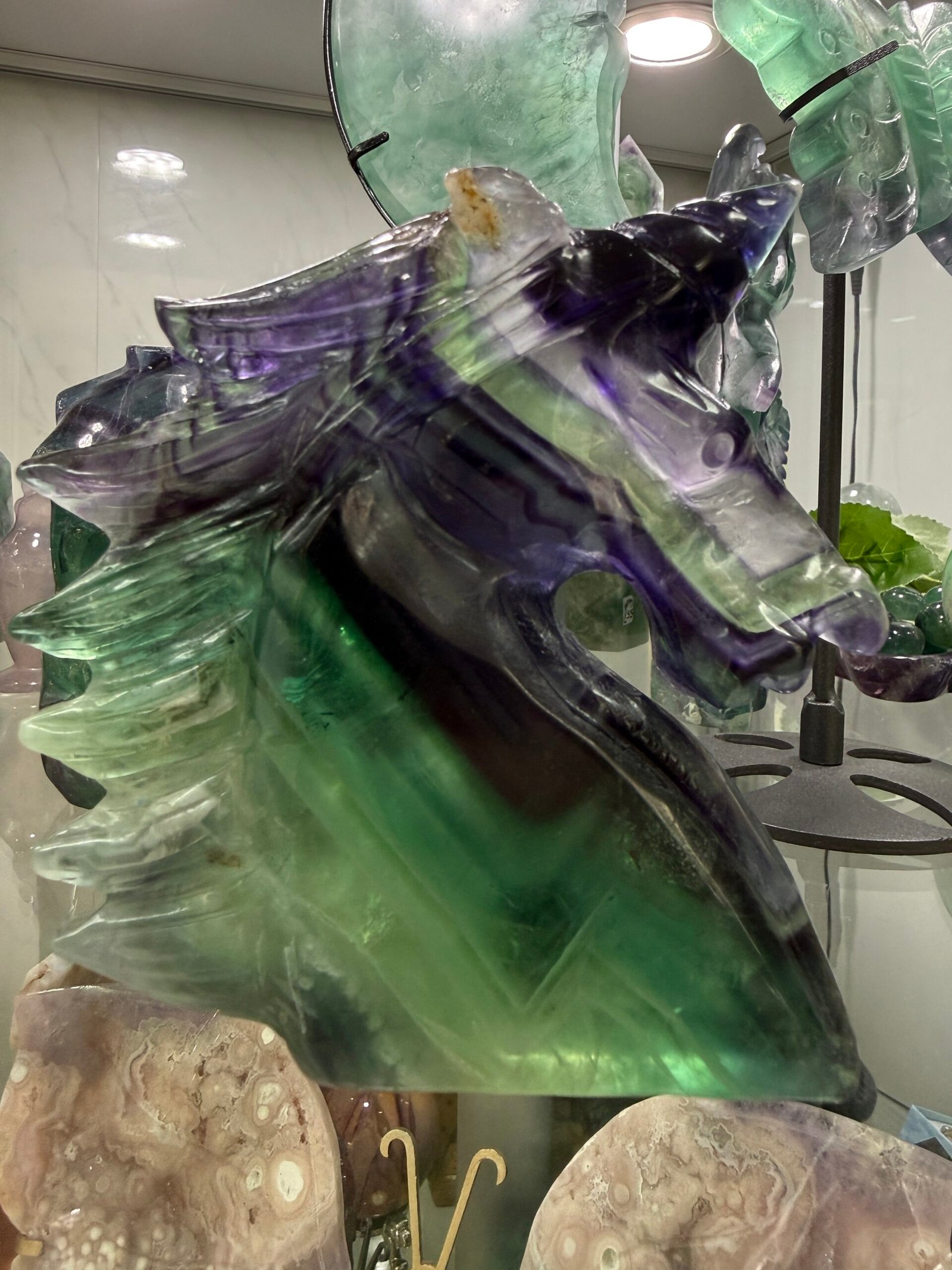 Rainbow Fluorite Unicorn Head Carving