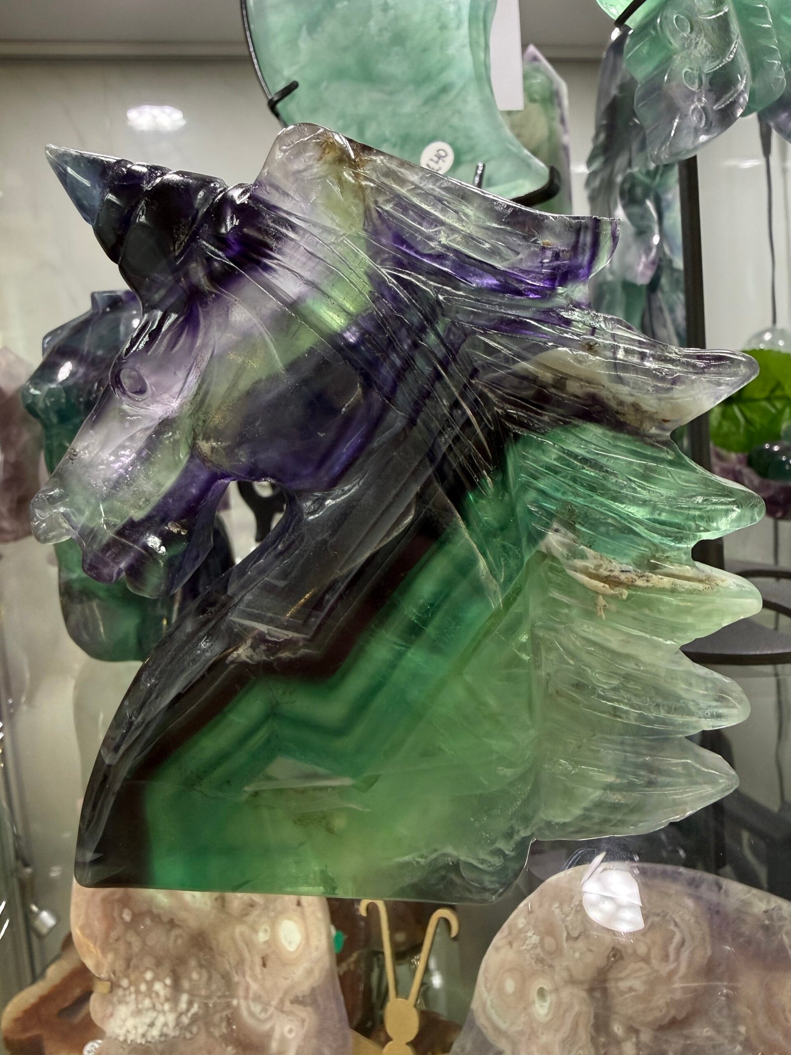 Rainbow Fluorite Unicorn Head Carving - Image 5