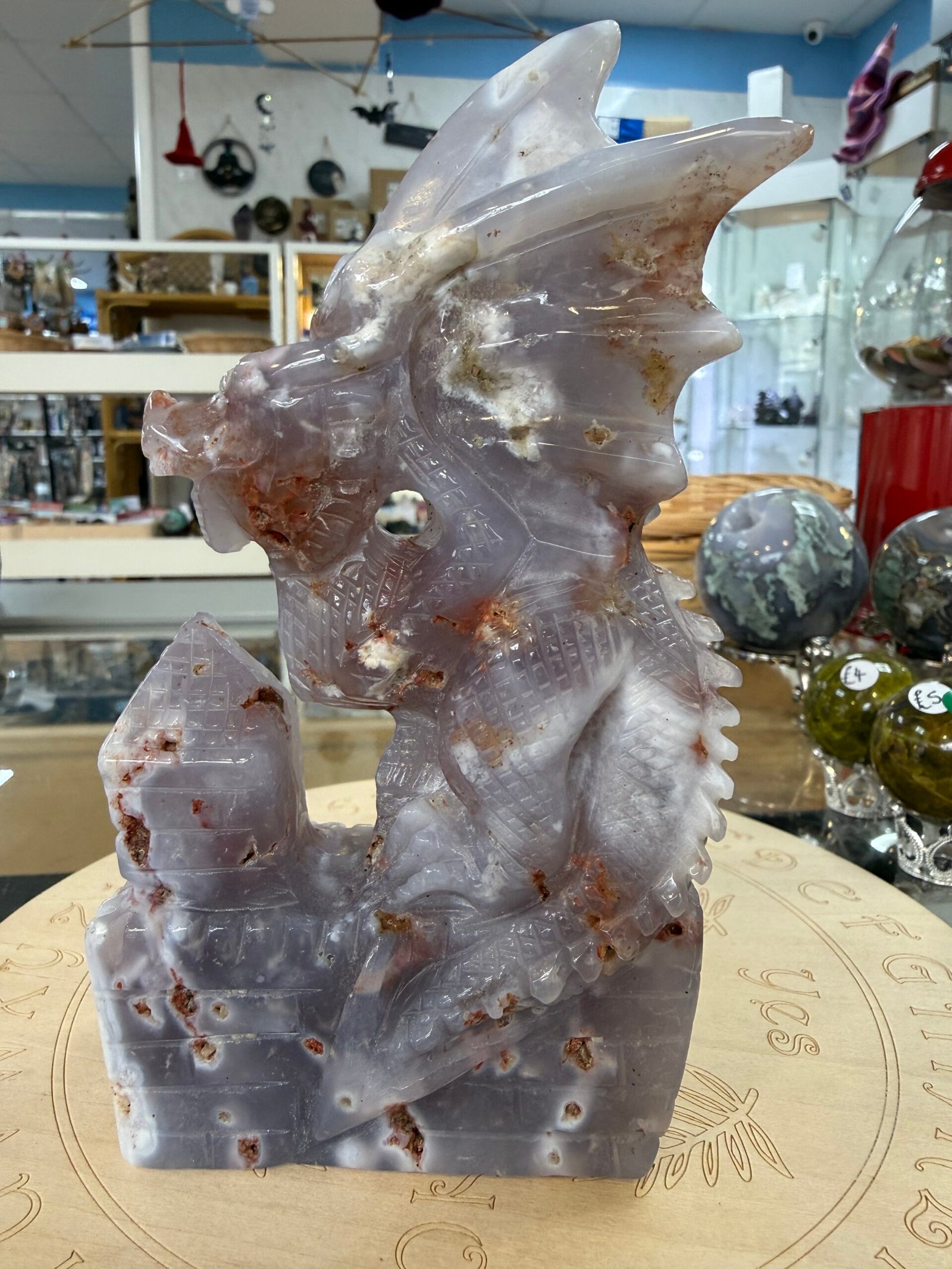 Flower Agate Dragon Carving