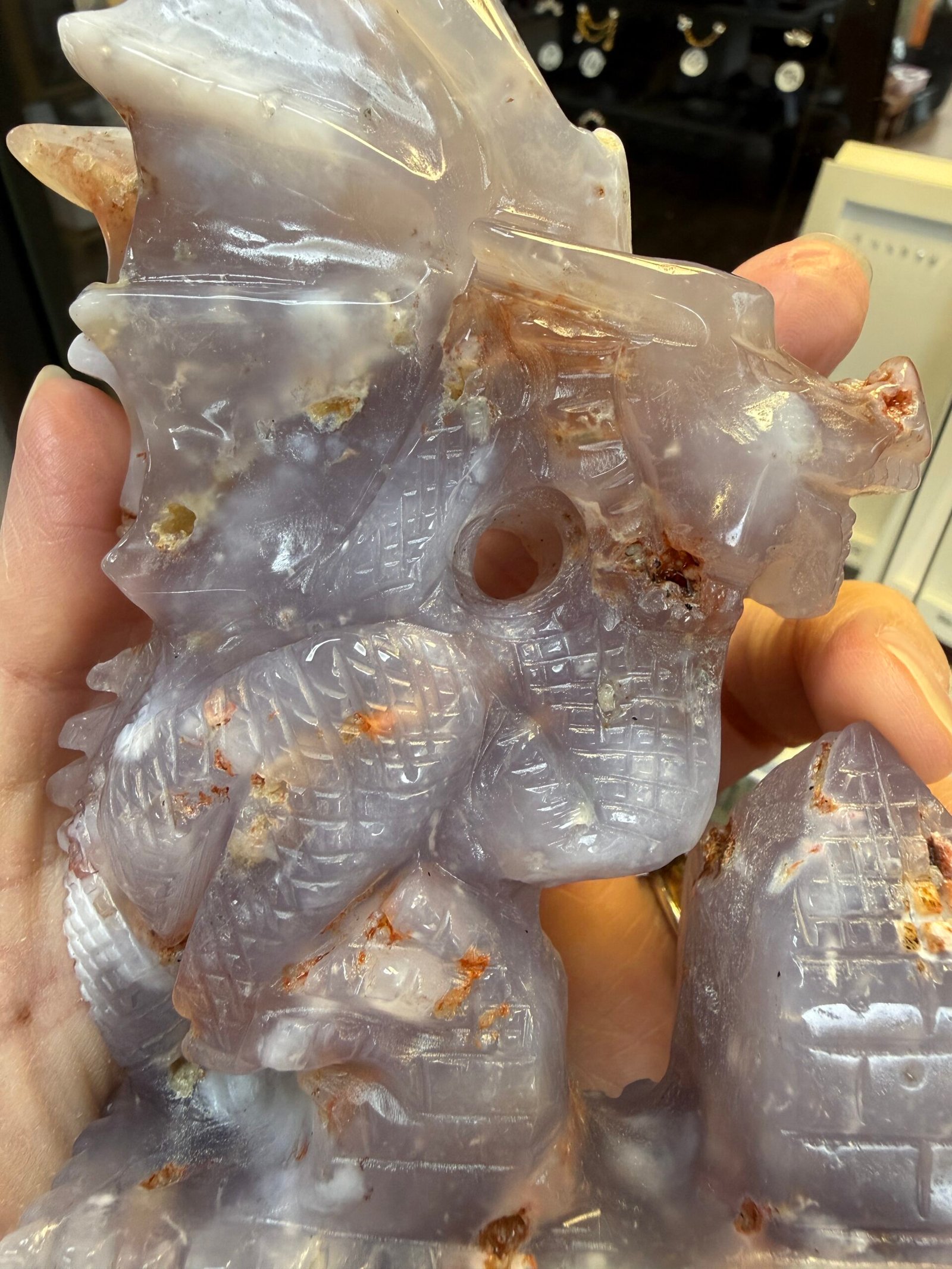 Flower Agate Dragon Carving - Image 12
