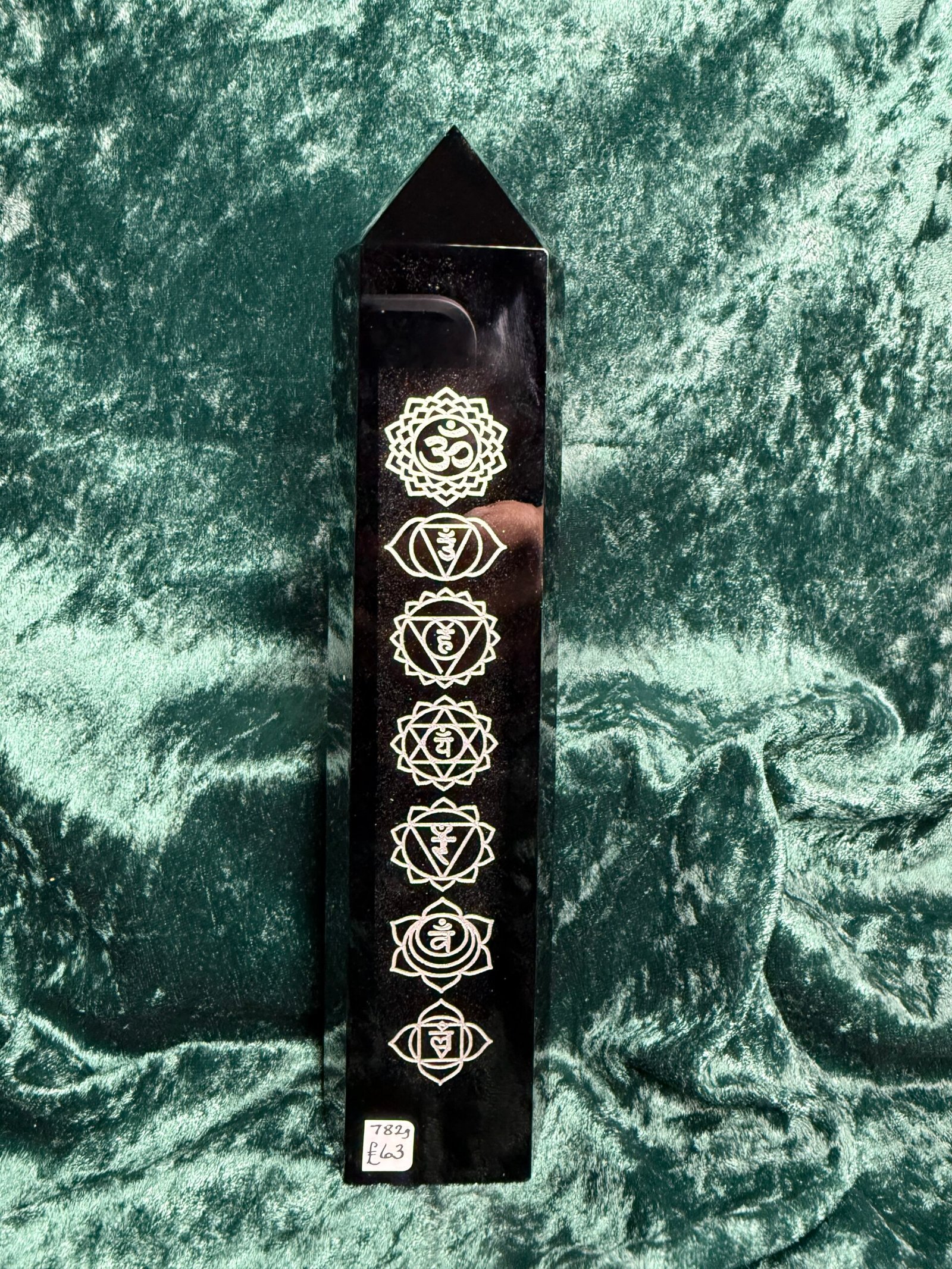 Large Black Obsidian Tower with Chakra Engraving