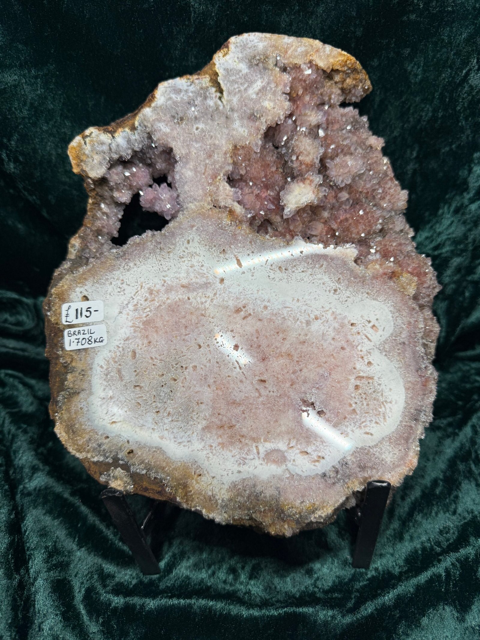 Pink Amethyst Polished Slice on Stand