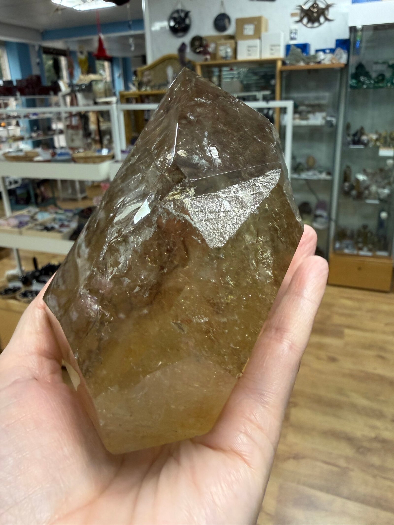 Large Natural Brazilian Polished Elestial Citrine Freeform - Image 4