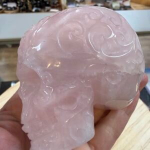 Ornate Rose Quartz Skull Carving