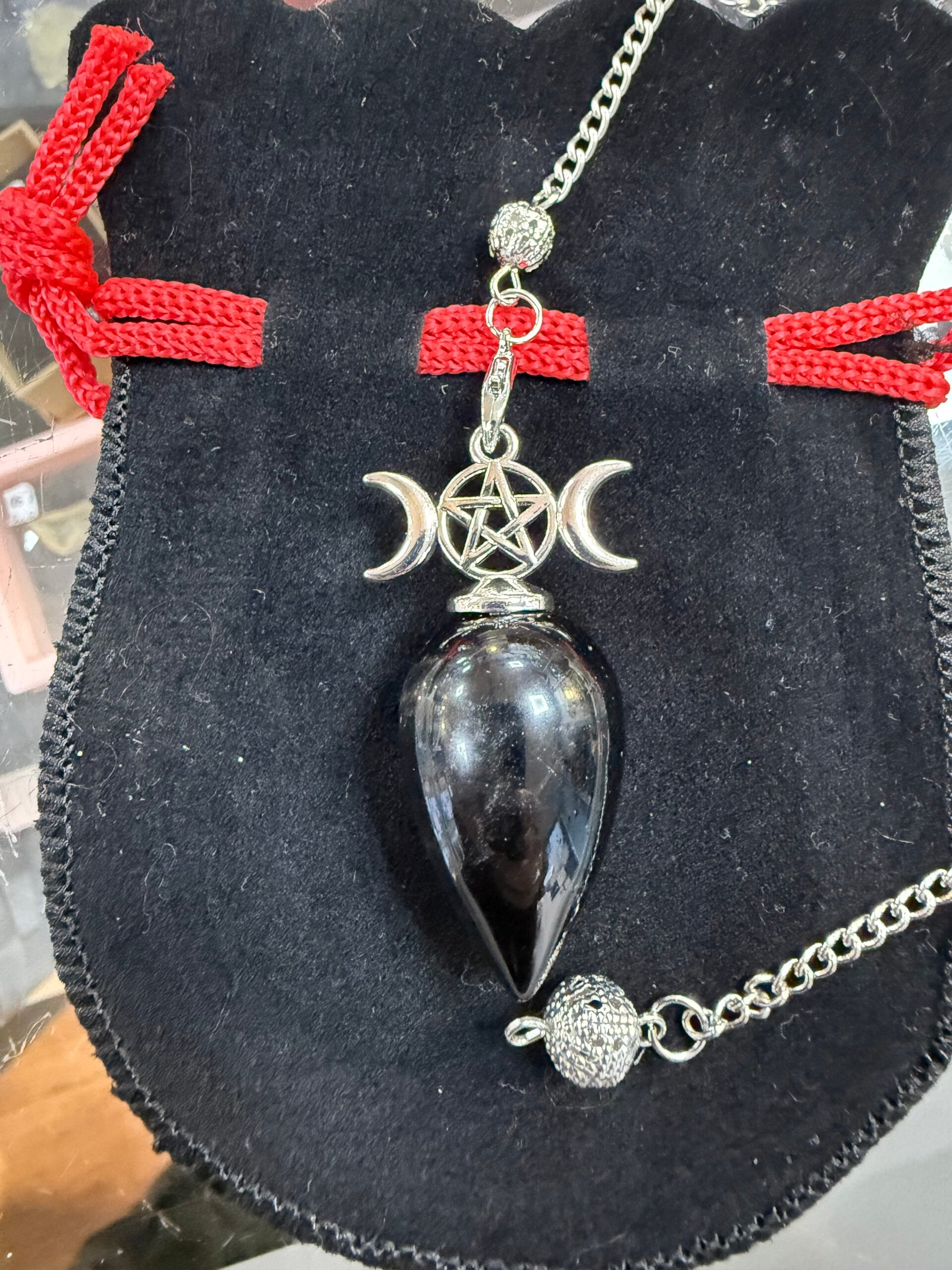 Black Obsidian Triple Moon Pendulum