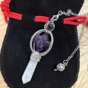 Amethyst & Clear Quartz Merkaba Pendulum